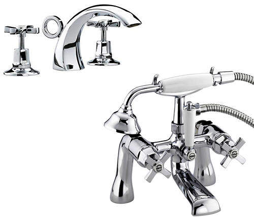 Bristan Art Deco 3 Hole Basin & BSM Taps Pack With Ceramic Disc Valves.