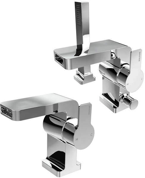 Bristan Exodus Waterfall Basin & 2 Hole Bath Shower Mixer Tap Pack (Chrome).