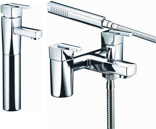 Bristan Qube Tall Basin & Bath Shower Mixer Taps Pack (Chrome).