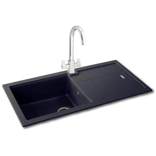 Carron Phoenix Bali 105 Single Bowl Granite Sink 970x500mm (Jet Black).