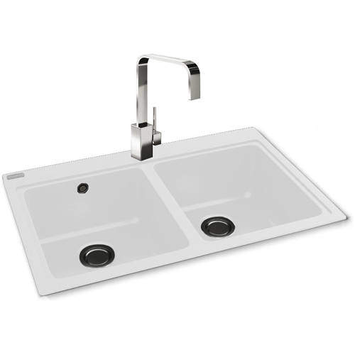 Carron Phoenix Samoa 200 Double Bowl Granite Inset Sink 802x520 (White).