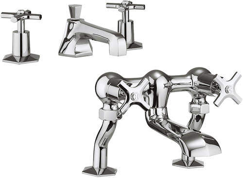 Crosswater Waldorf 3 Hole Basin Mixer & Bath Filler Tap Pack (Chrome).