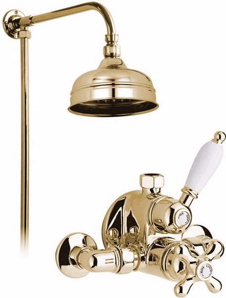 Vado Westbury Gold thermostatic valve, rigid riser and 8" head.