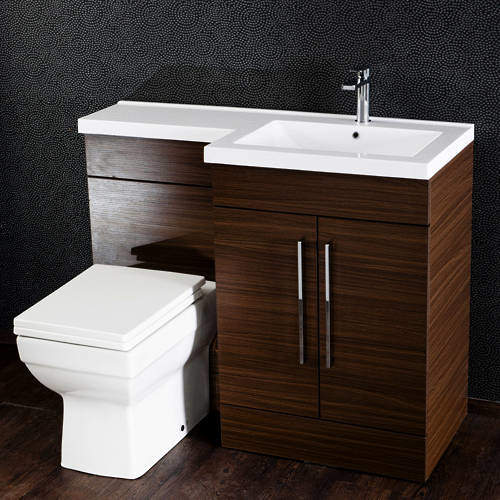 Italia Furniture L Shaped Vanity Pack With BTW Unit & Basin (RH, Walnut).