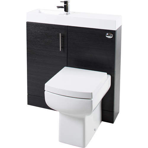 Italia Furniture Cube Plus Pack With Black Ash Vanity, BTW Unit & Basin (LH).