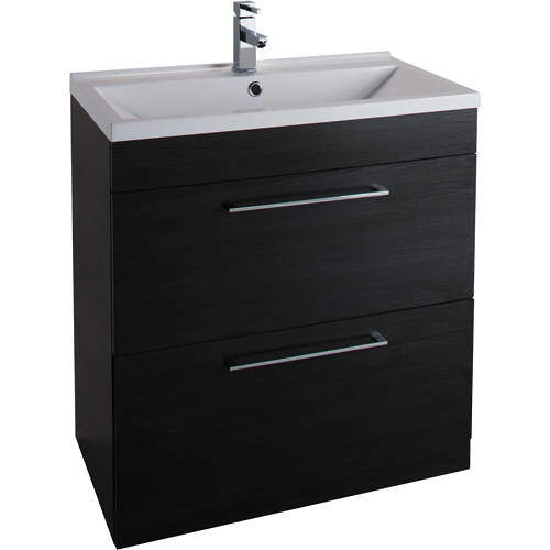 Italia Furniture 800mm Vanity Unit With Drawers & White Basin (Black).