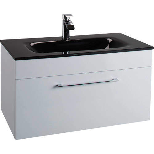 Italia Furniture 800mm Vanity Unit With Drawer & Black Basin (Gloss White).