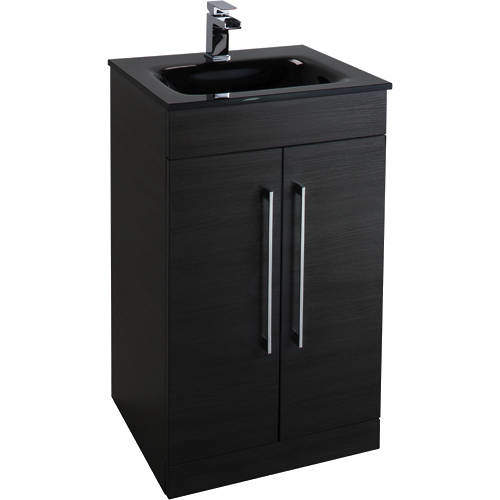 Italia Furniture 500mm Vanity Unit With Black Glass Basin (Black).