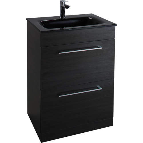 Italia Furniture 600mm Vanity Unit With Drawers & Black Glass Basin (Black).