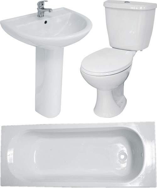 Hydra Bathroom Suite With Toilet, Basin, Pedestal & Bath (No Tap Hole Bath).