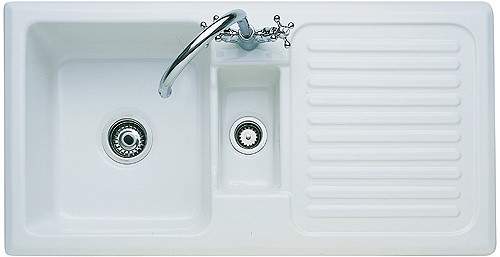 Rangemaster Rustique 1.5 Bowl Ceramic Kitchen Sink, Right Hand Drainer.