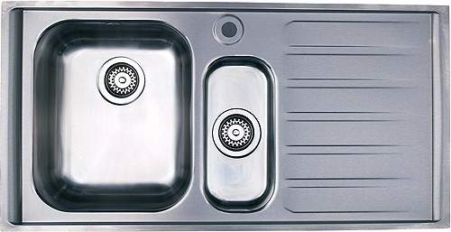 Rangemaster Manhattan 1.5 Bowl Stainless Steel Sink, Right Hand Drainer.