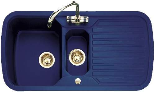 Rangemaster RangeStyle 1.5 Bowl Regal Blue Sink With Brass Tap & Waste.