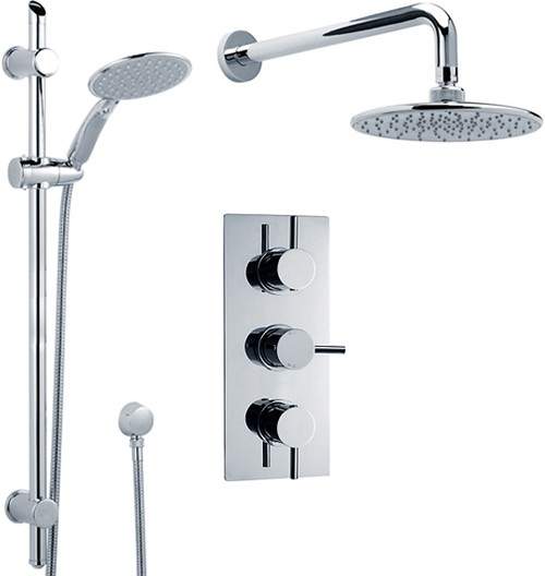 Crown Showers Triple Thermostatic Shower Valve, Slide Rail Kit, Head & Arm.