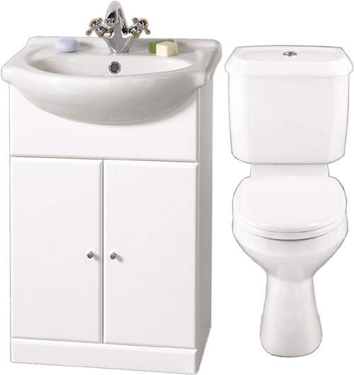 daVinci White 550mm Vanity Suite With Vanity Unit, Basin, Toilet & Seat.