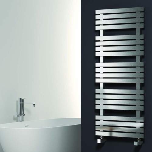 Reina Radiators Sienna Towel Radiator (Satin Stainless Steel). 690x500.