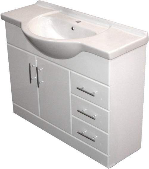 Roma Furniture 1050mm White Vanity Unit, Ceramic Basin, Fully Assembled.