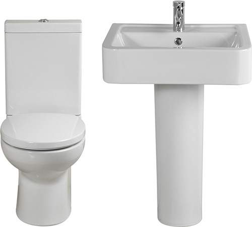 Shires Parisi 4 Piece Bathroom Suite, Toilet, Soft Close Seat, 58cm Basin.