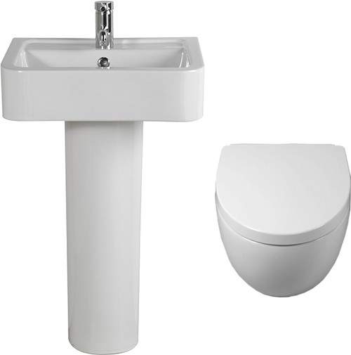 Shires Parisi 3 Piece Bathroom Suite, Wall Hung Toilet Pan & 51cm Basin.