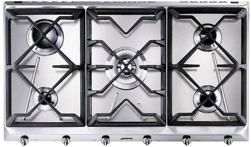 Smeg Gas Hobs Cucina 5 burner Gas Hob (Stainless Steel). Size 90cm.