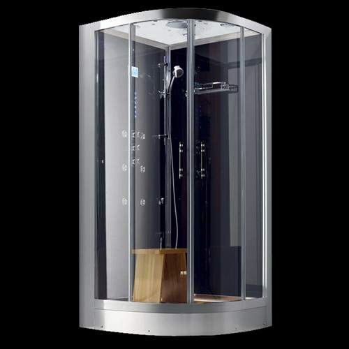 Hydra Steam Shower Enclosure (Black, Oak, Left Handed). 1000x900.