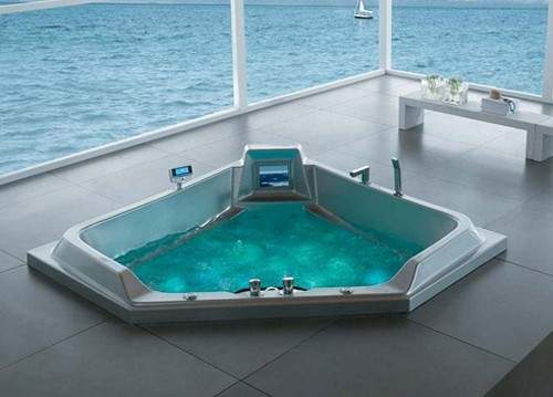 Hydra Large Corner Sunken Whirlpool Bath With TV. 1800x1800mm.