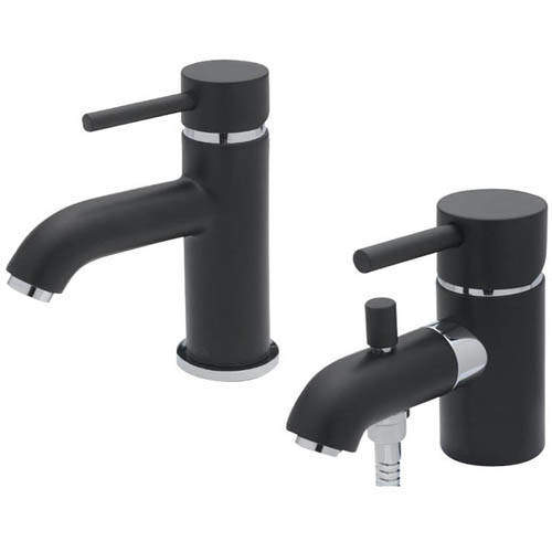 Tre Mercati Milan Mono Basin & Mono Bath Shower Mixer Tap Pack (Matt Black).