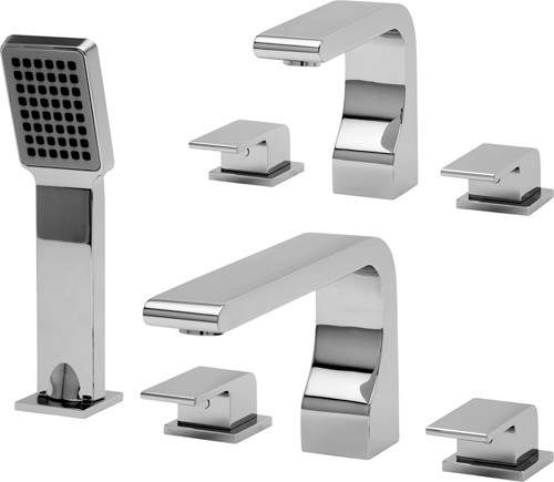 Tre Mercati Rubik 3 Hole Basin & 4 Hole Bath Shower Mixer Tap Set (Chrome).