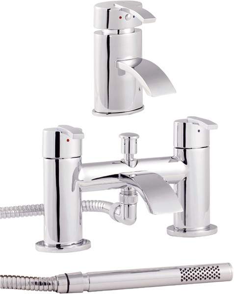 Hudson Reed Arina Basin Mixer & Bath Shower Mixer Tap Set (Free Shower Kit).