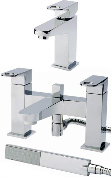 Hudson Reed Deco Basin Mixer & Bath Shower Mixer Tap Set (Free Shower Kit).