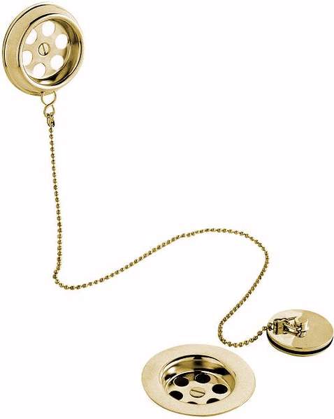 Wastes Brass bath retainer waste with ball chain (Gold)