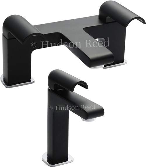 Hudson Reed Epic Basin Mixer & Bath Filler Tap Set (Black & Chrome).