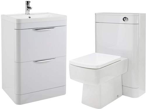 Premier Parade 600mm Vanity Unit Suite With BTW Unit, Pan & Seat (White).