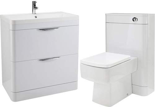 Premier Parade 800mm Vanity Unit Suite With BTW Unit, Pan & Seat (White).