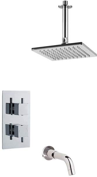 Premier Showers Twin Thermostatic Shower Valve With Head & Bath Spout.