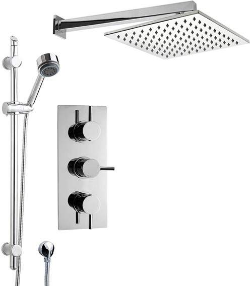 Crown Showers Shower Set With Round Handset & Square Head (300x300mm).