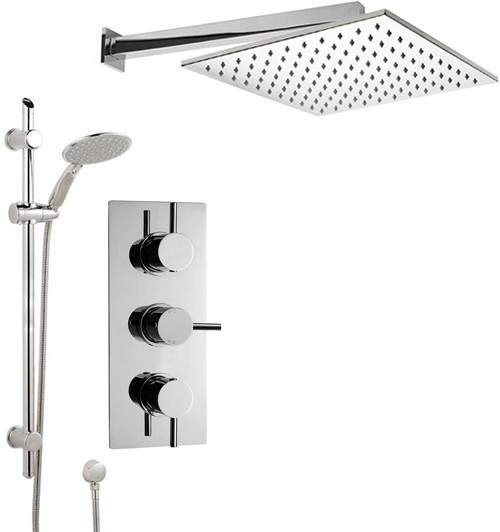 Crown Showers Shower Set With Round Handset & Square Head (400x400mm).