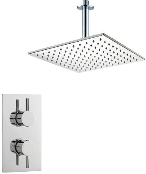 Crown Showers Twin Thermostatic Shower Valve, Arm & Square Head 400mm.