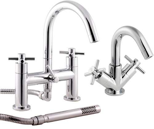 Hudson Reed Kristal Basin & Bath Shower Mixer Tap Set (Free Shower Kit).