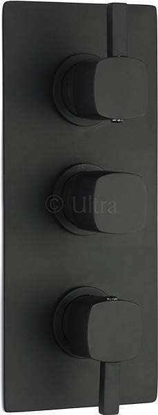 Ultra Muse Black Triple Concealed Thermostatic Shower Valve (Black).