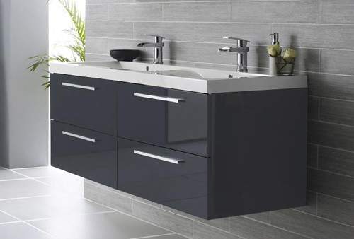 Hudson Reed Quartet Wall Hung Vanity Unit & Double Basin (Graphite).