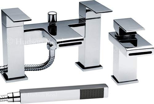 Hudson Reed Strike Waterfall Basin & Bath Shower Mixer Tap Set.