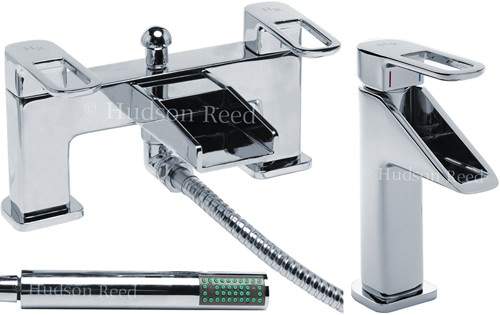 Hudson Reed Verse Waterfall Basin & Bath Shower Mixer Tap Set.