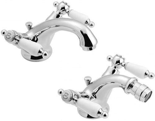 Vado Kensington Basin & Bidet Mixer Tap Pack (Chrome & White).