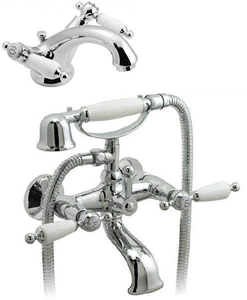 Vado Kensington Basin Mixer & Wall Mounted BSM Tap Pack (Chrome & White).