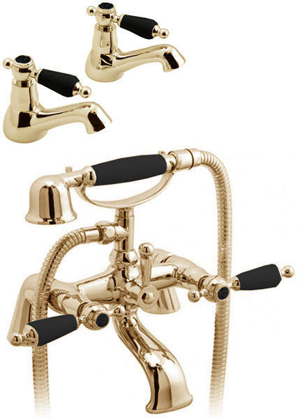 Vado Kensington Pillar Basin & Bath Shower Mixer Tap Pack (Gold & Black).