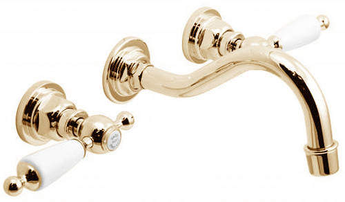 Vado Kensington Wall Mounted 3 Hole Basin Mixer Tap (Gold & White).