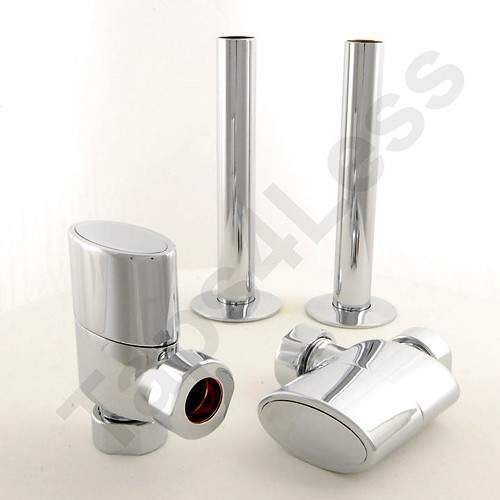 Crown Radiator Valves Ellipse Angled Radiator Valves & Sleeves (Chrome).