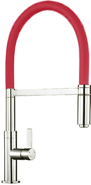 Larger image of 1810 Spirale Single Lever Rinser Kitchen Tap (Brushed Steel & Red).