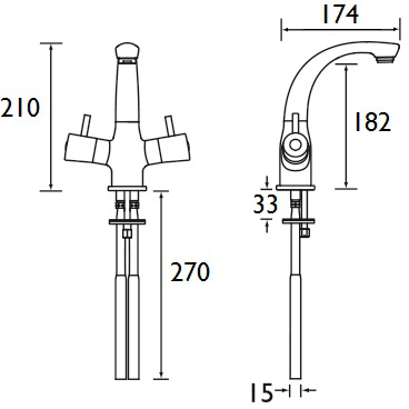 Technical image of Bristan Artisan Thermostatic Basin & Bath Shower Mixer Tap Pack.